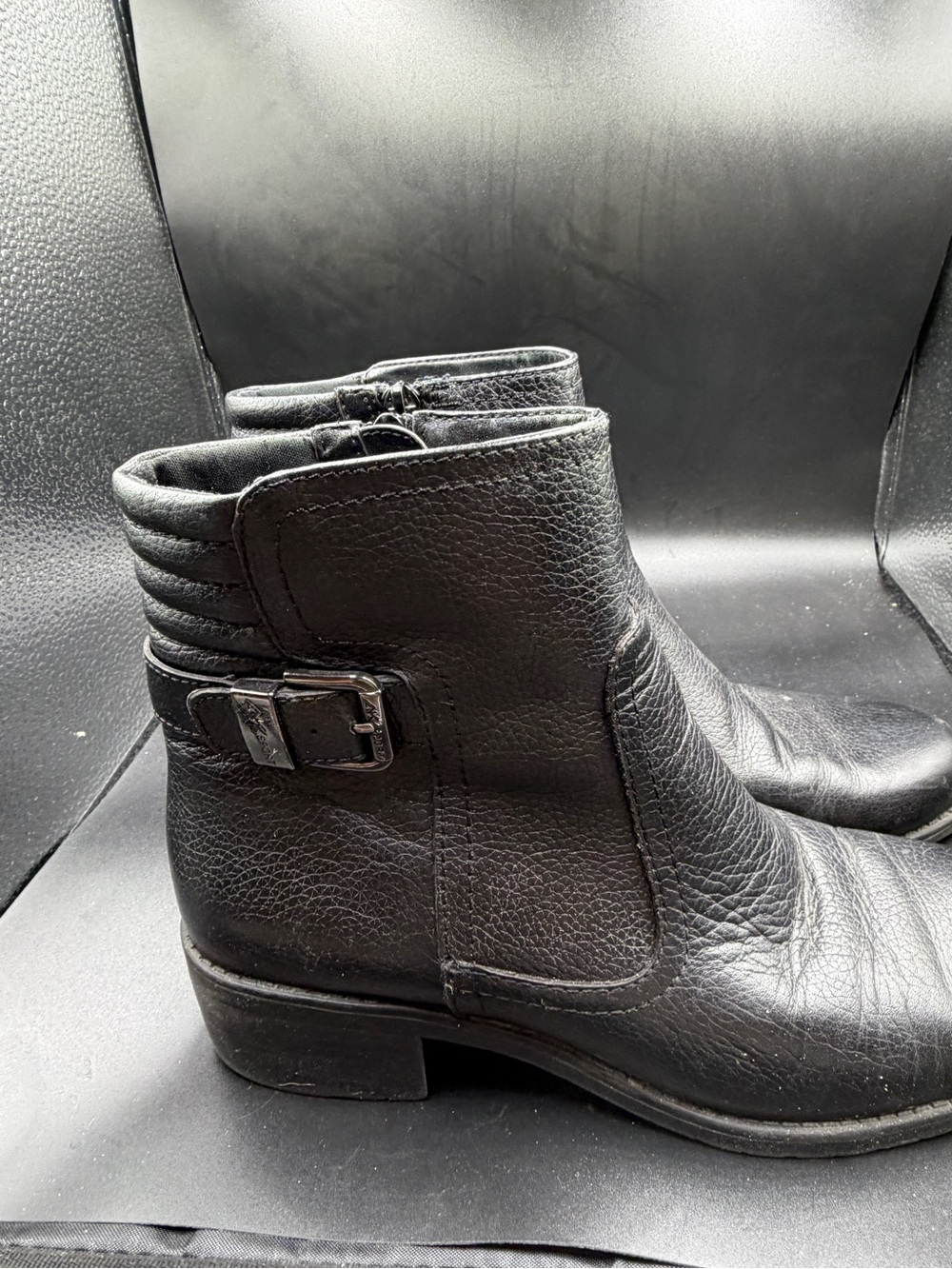 Anne Klein Women’s Black Leather Ankle Boots - Classic Block Heel